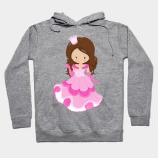 Cute Princess, Crown, Pink Dress, Brown Hair Hoodie